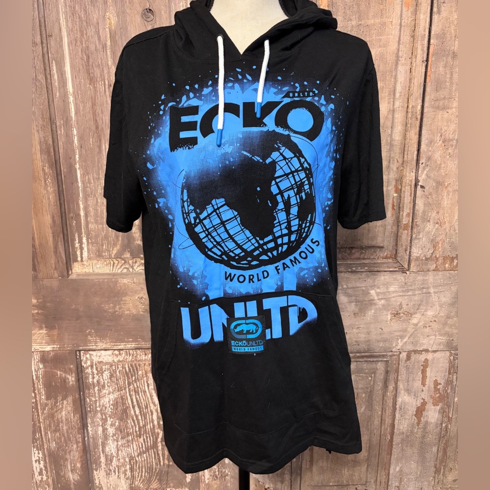 ⭕️Ecko Unltd Black and Blue Graphic Hoodie mens medium shirt